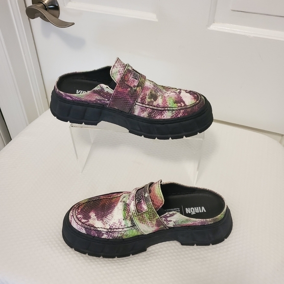 Virón Women's Purple/Green Leather Mule Loafer Shoes Size 38 EU/8 US - Picture 2 of 13